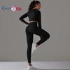 Cozy Up Workout Sets for Women 2 Piece Yoga Gym Outfits Seamless Ribbed Leggings with Long Sleeve Tops