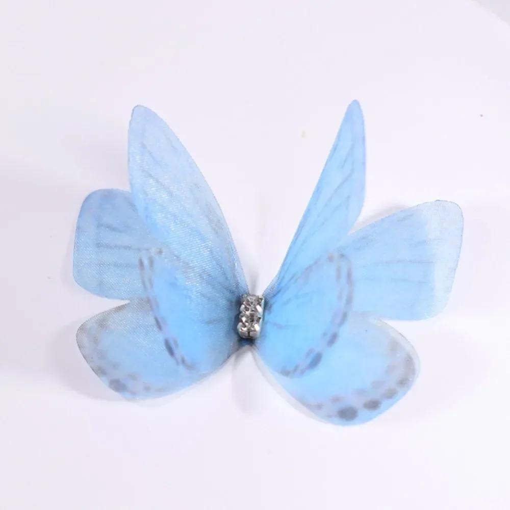 50 Stück 3D Organza Stoff Schmetterlings-Applikationen Doppellagige Chiffon Schmetterlings-Stickerei-Aufnäher Handgefertigte Haarnadel-Accessoires