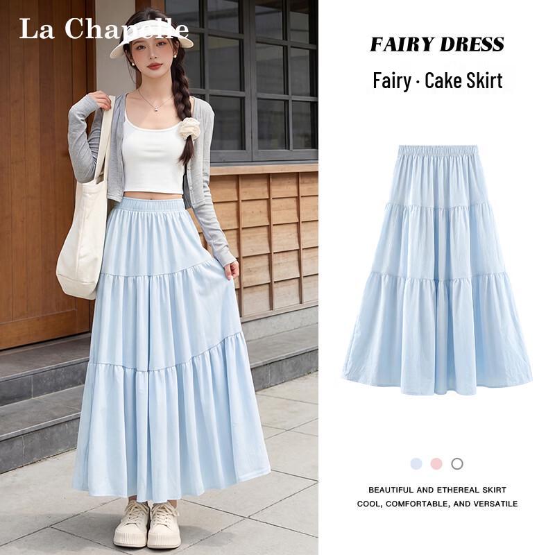 La Chapelle Women s Blue High-Waist Pleated A-line Midi Skirt M