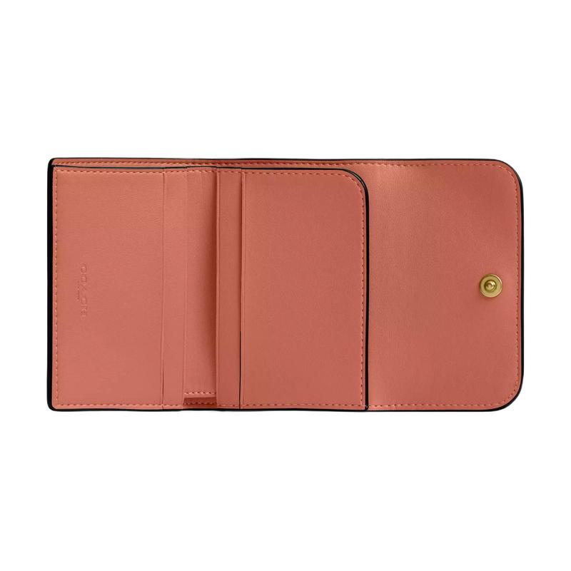 Coach Essential 10 Three-dimensional Letter Engraved Metal Accessories Calfskin Wallet Women's Dark Peach Deep Peach Color