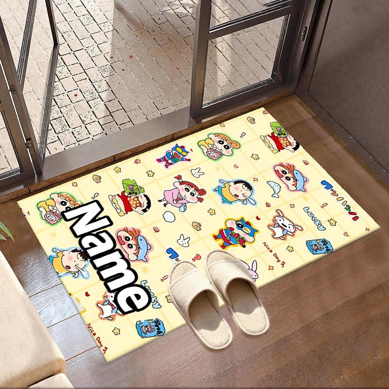 Custom Name Personalized Crayon Shin Print Carpet, Versatile Home Decor Rug, for Playroom, Apartment, Balcony, Entryway, Hallway Gift