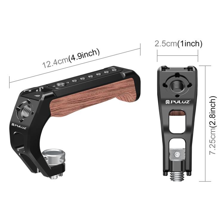 PULUZ Arri Metal Wooden Top Handle with Cold Shoe Mount for Mirrorless Camera Cage Stabilizer (Black)
