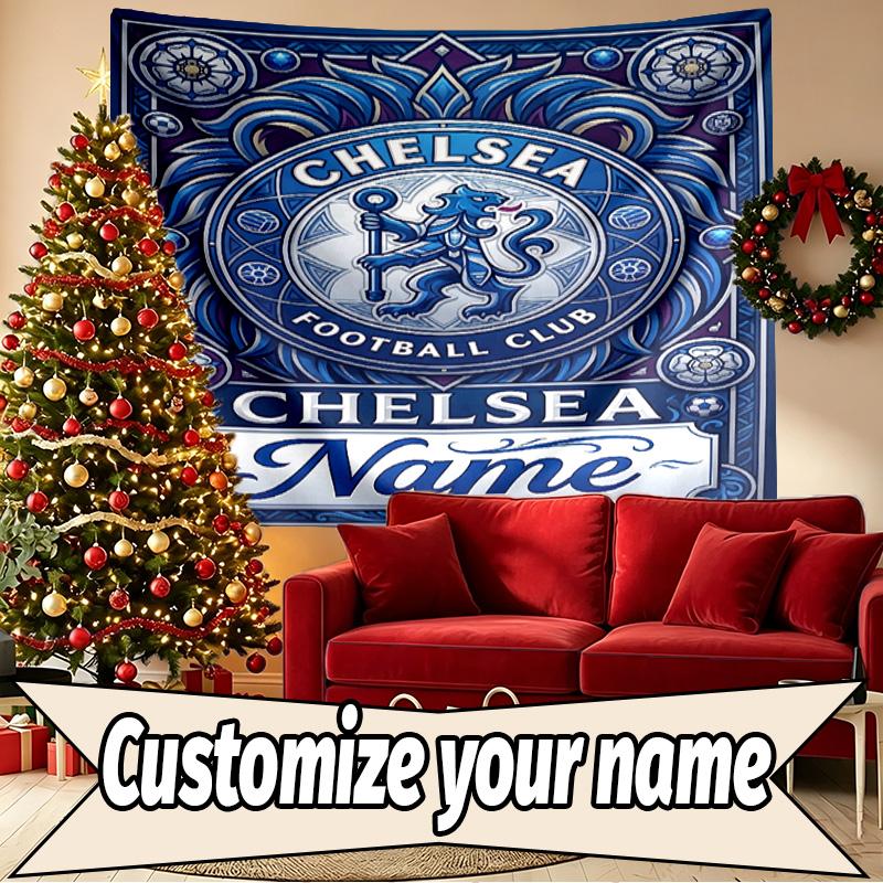 Custom Name Personalized Chelsea Football Club Print Tapestry, Wall Art Decor, Bedroom, Dorm, Apartment, LivingRoom, Party Backdrop, Gift for Birthday