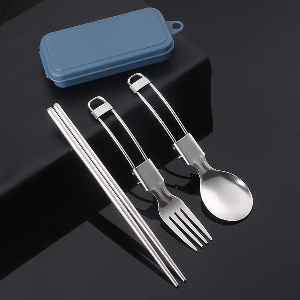 Picnic Cutlery Camping Utensil Easy Storage Foldable Design Safe And Secure Spoon Chopsticks Fork Set Stainless Steel
