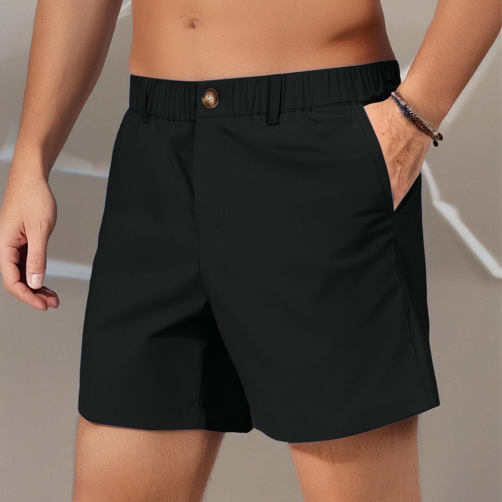

Men s summer solid color button elastic five division shorts Men s beach pants casual pants