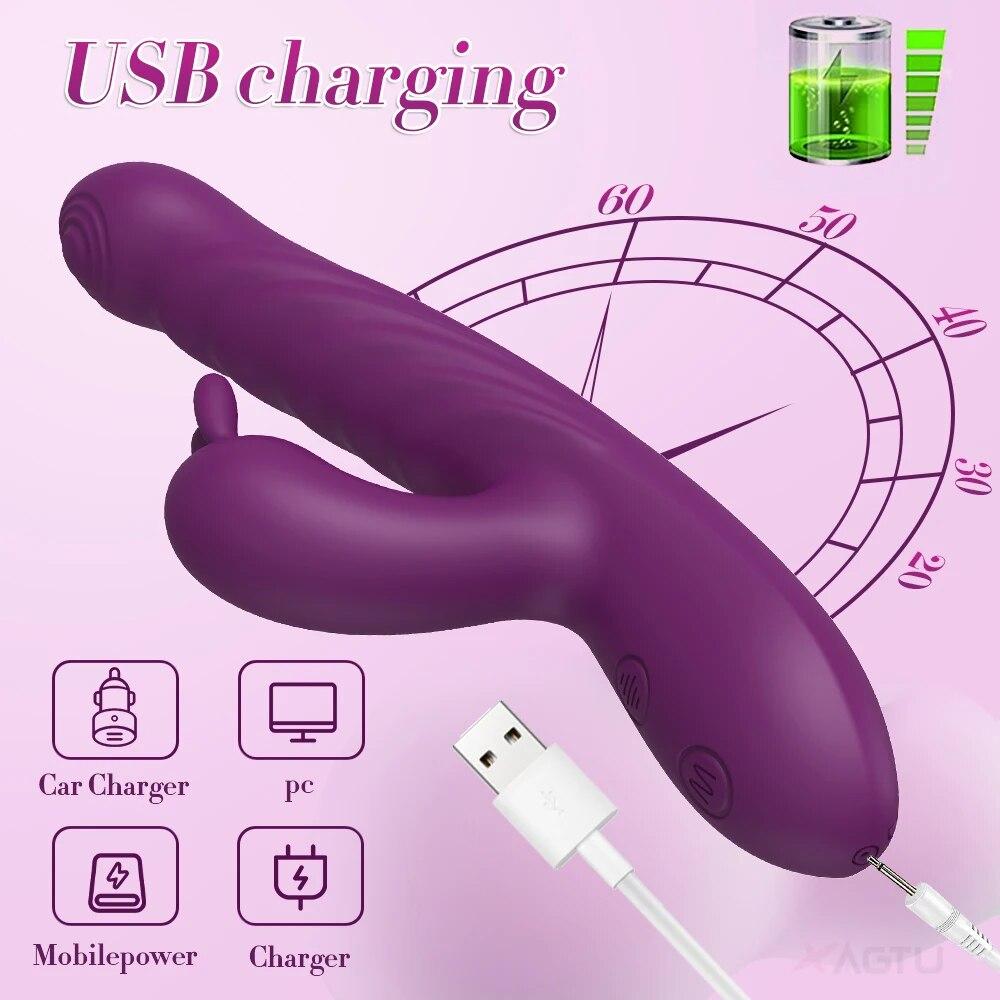 Powerful Thrusting Rabbit Vibrator Female Clitoris Stimulator G Spot  Massager 2 In 1 Dildo Sex Toys Shop Adult Goods for Women