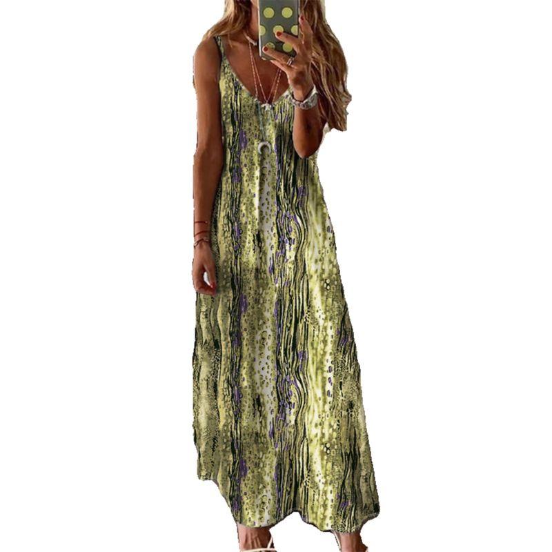Europe and America Cross Border Export Summer Tide Sexy Women's Sling Vest Dress Print Sleeveless Long Dress Tall Slim Loose Slim Fit