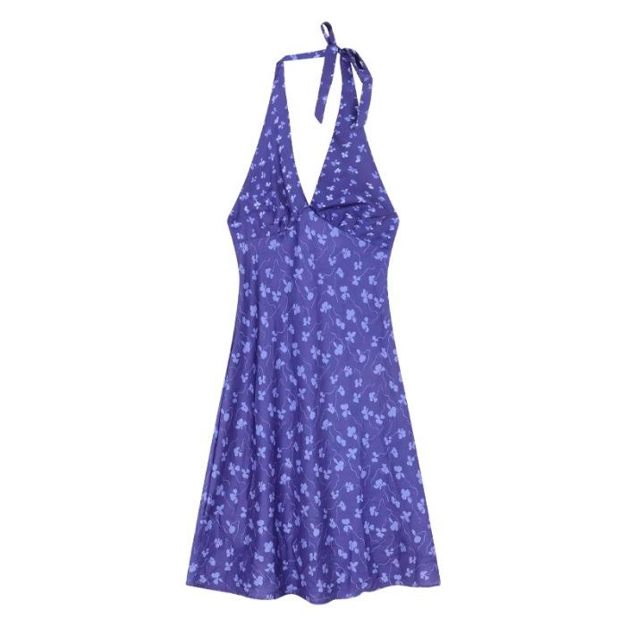 

[Original practice + zipper] V-neck floral sleeveless neck suspender dress for women *** The same temperament is closed waist S