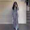 2026 Womens Satin Patchwork Waist-Cinched Long Dress Set Casual Elegant Outfit Collection