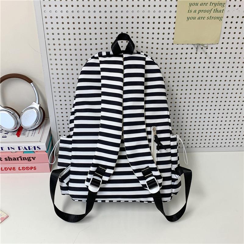 Striped Print Student Schoolbag Women's Large Capacity Commuter Backpack