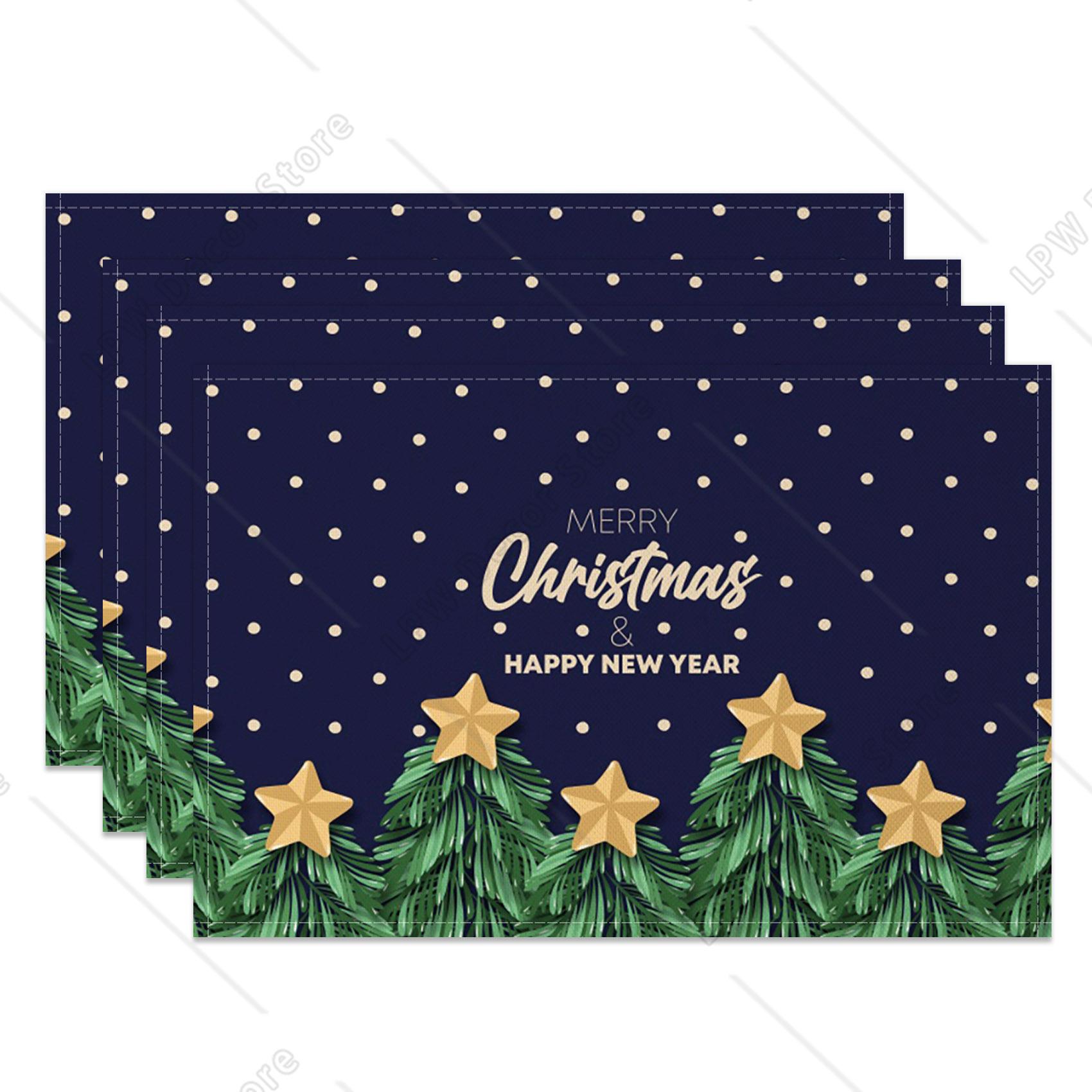 

Christmas Placemats Santa Claus Milu deer Xmas tree Home Winter Table Seasonal Merry Christmas Family Party Restaurant Decor 4 PCS 12x18inch