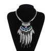 Vintage Statement Boho Necklace For Women Leaves Tassel Blue Black Red Beads Rhinestone Bohemian Necklace Party Jewelry Gift