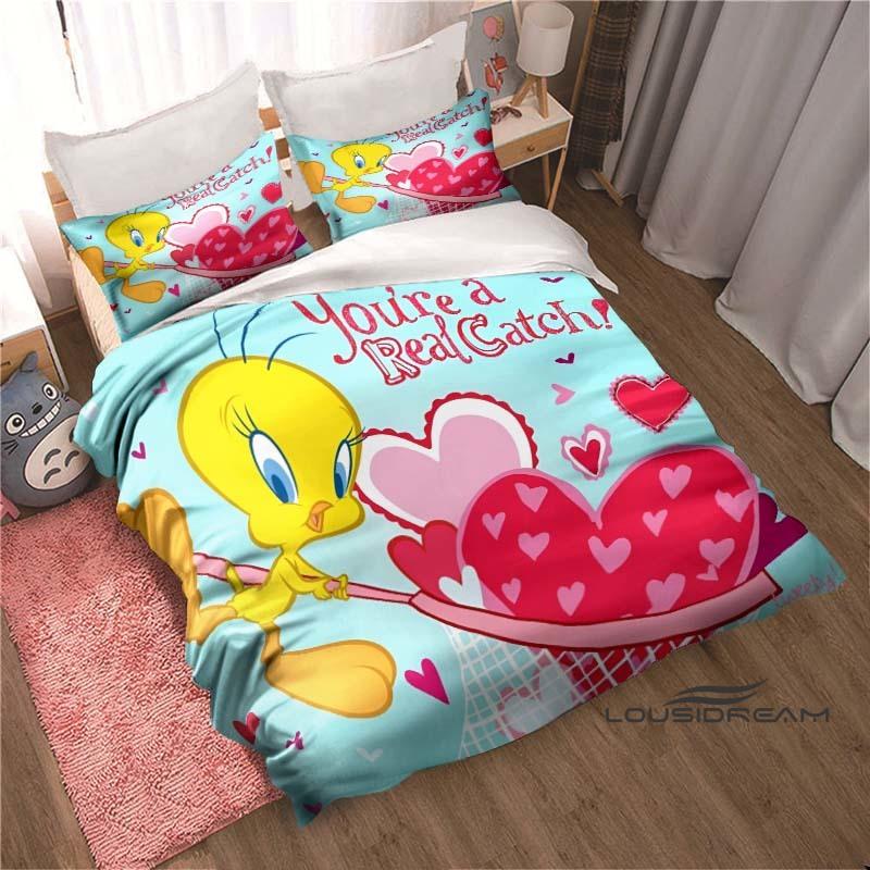 3D Printed Kawaii Tweety Bird Bedding Set, Printed Single Duvet Cover and Pillowcase 3-Piece Set, Children's and Adult Sizes