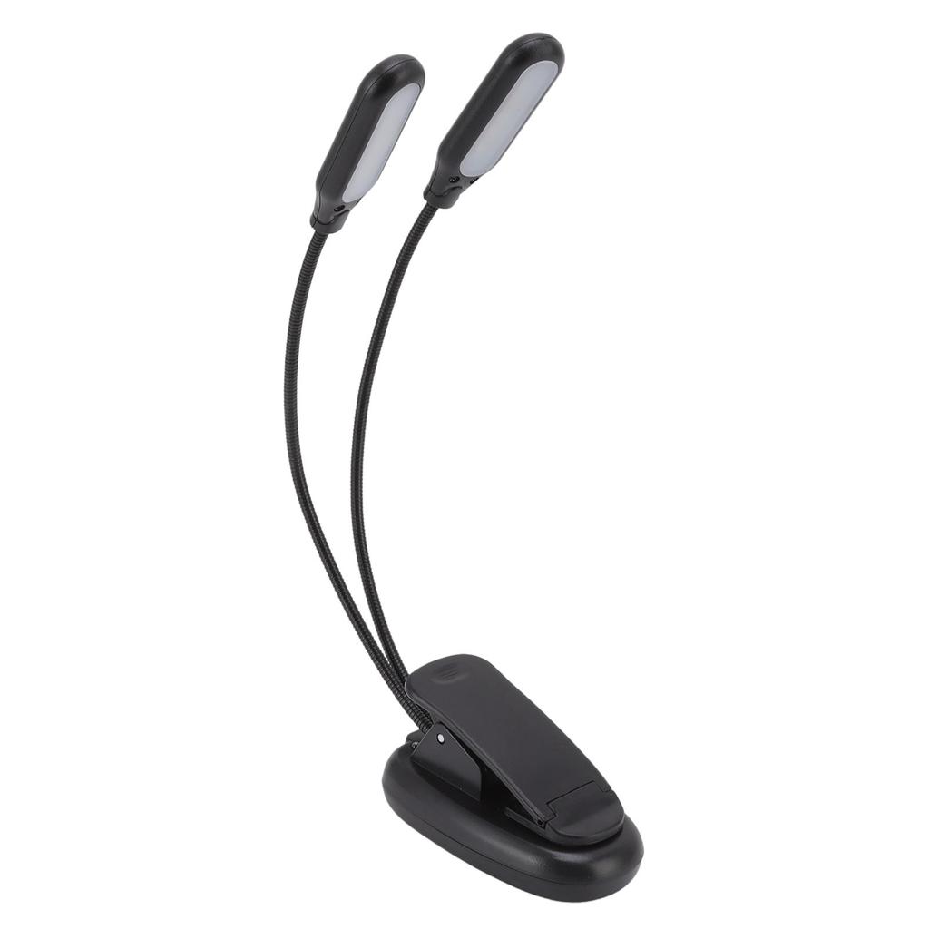 LED Desk Lamp Double Headed USB Rechargeable Clip Table Lamp for Dormitory Reading Piano Music Score Black