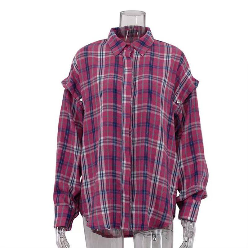

Fashion Style New Arrival Fashion Loose Pink Gingham Removable Long Sleeves Shirt Plaid Loose Shirt Pink L