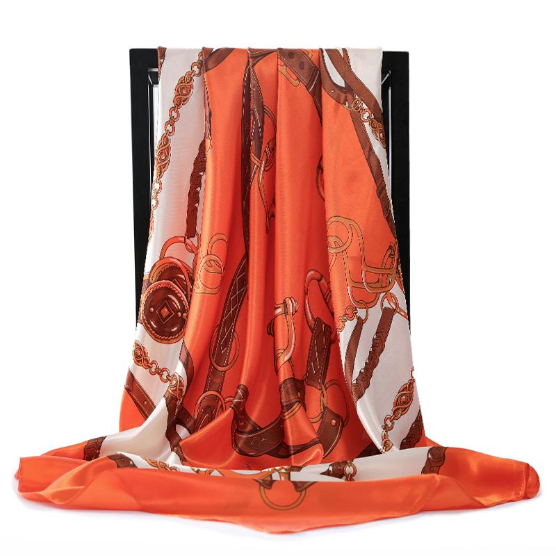 90X90CM Square Women Scarves Silk Office Ladies Hair Neck Bandanna Headband Foulard Headcloth Muslim Headscarf Female Muffler
