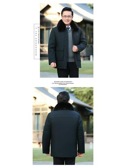Men's Cotton Coat with Detachable Liner - Thickened Plus Velvet, Large Size Winter Jacket for Middle-Aged and Elderly.