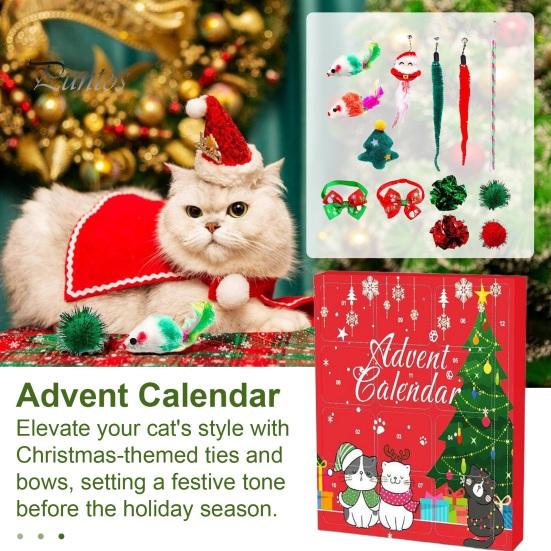 Cat Advent Calendar Interactive Countdown Blind Box 12/24 Cat Teasing Toys Bow Tie Collars Set Christmas Cat Accessories