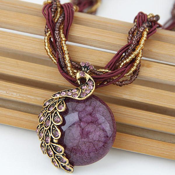 Bohemian Tassel Peacock Gem Necklace for Women
