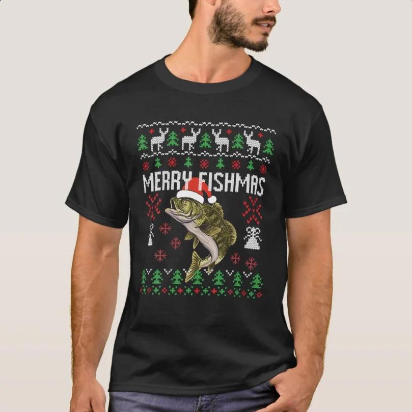 Merry Fishmas Fish Fishing Xmas Pjs Christmas Paja TShirt 100 Cotton ONeck Summer Short Sleeve Casual Mens Tshirt Size S3XL S