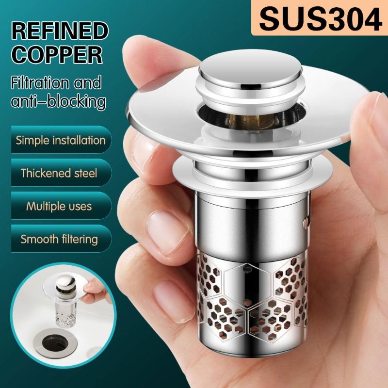 Kitchen Sink Drain Basket Anticlogging Drain Stoppers Bounce Cores Sink Strainer Wash Basins Drain Filter Easy to Use