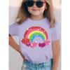 2026 Summer Fashion Girls' Pure Cotton Round Neck Short Sleeve Rainbow Heart Print T-Shirt Casual Versatile Top Trendy Clothing
