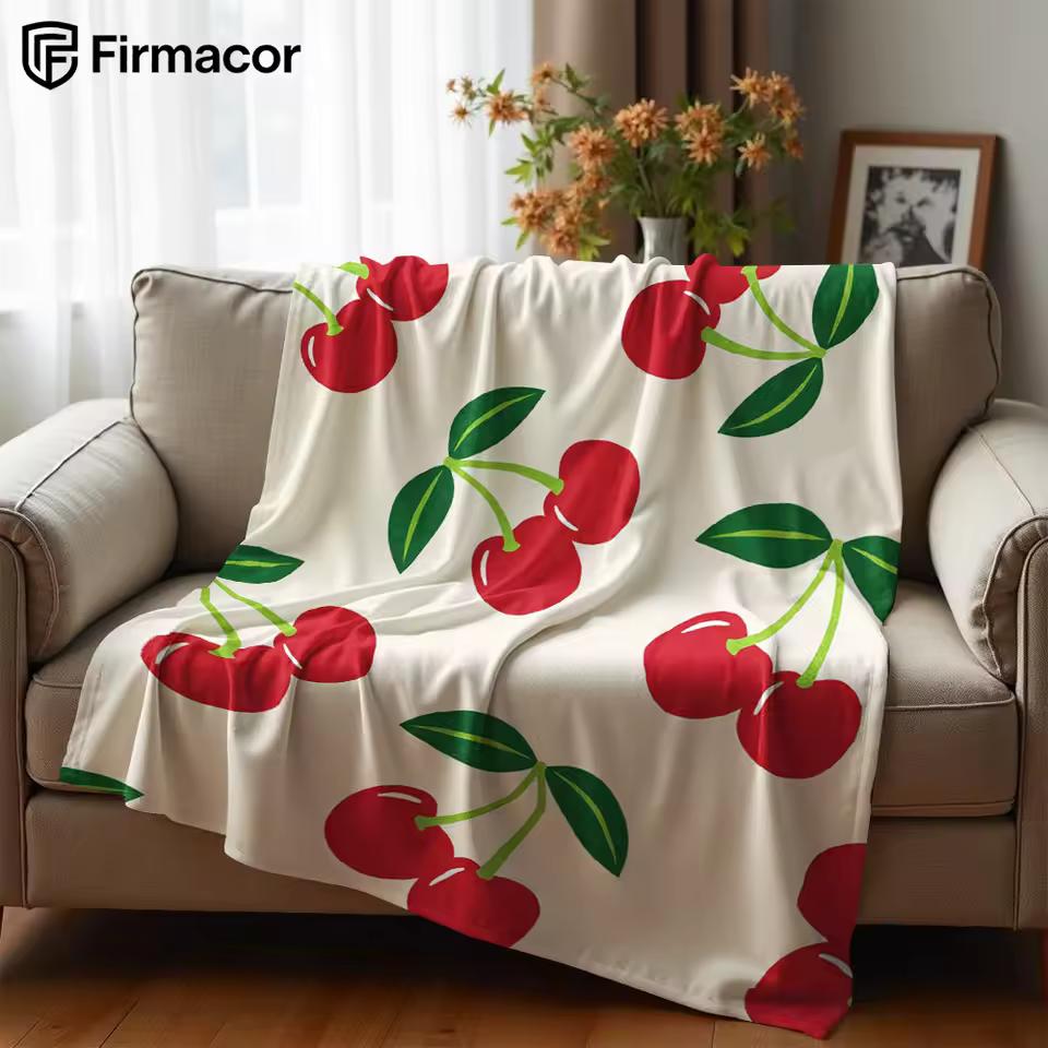 Cherry Print Lightweight Microfiber Soft Christmas Fleece Blanket Warm Cozy Throw for Bed Sofa Office Travel All Season