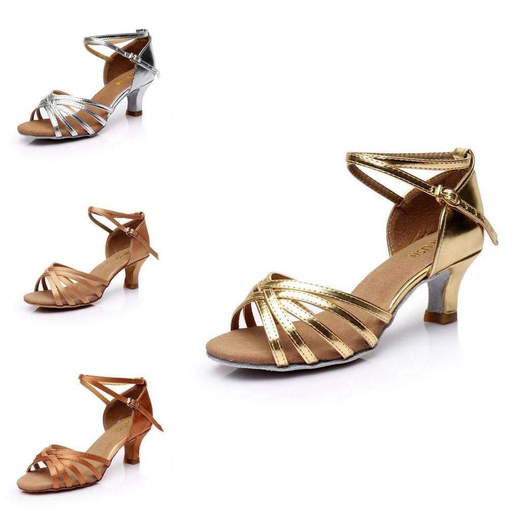 Eleganti Scarpe da Ballo Latino da Sala da Ballo da Donna con Tacco Alto 5 cm e Fibbia alla Caviglia