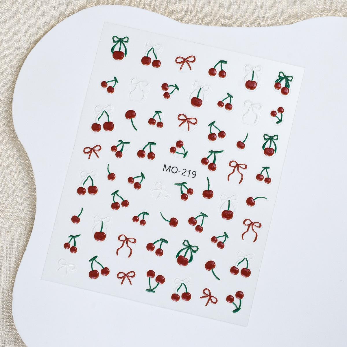 Wine Red Cherry Bow French Manicure Stickers - Cute Whitening Fake Nail Decorations