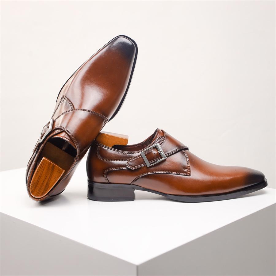 Men's Plus Size Genuine Leather Square Toe Monk Strap Shoes