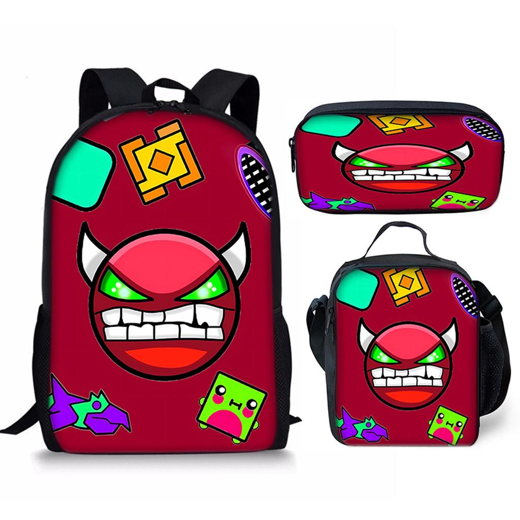 Hip Hop Popular Funny Geometry Dash 3D Print 3pcs/Set pupil School Bags Laptop Daypack Backpack Crossbody Lunch bag Pencil Case