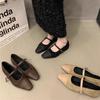 Temperament pointed Mary Jane shoes women's autumn 2025 new splicing one-word buckle with shallow mouth single shoes