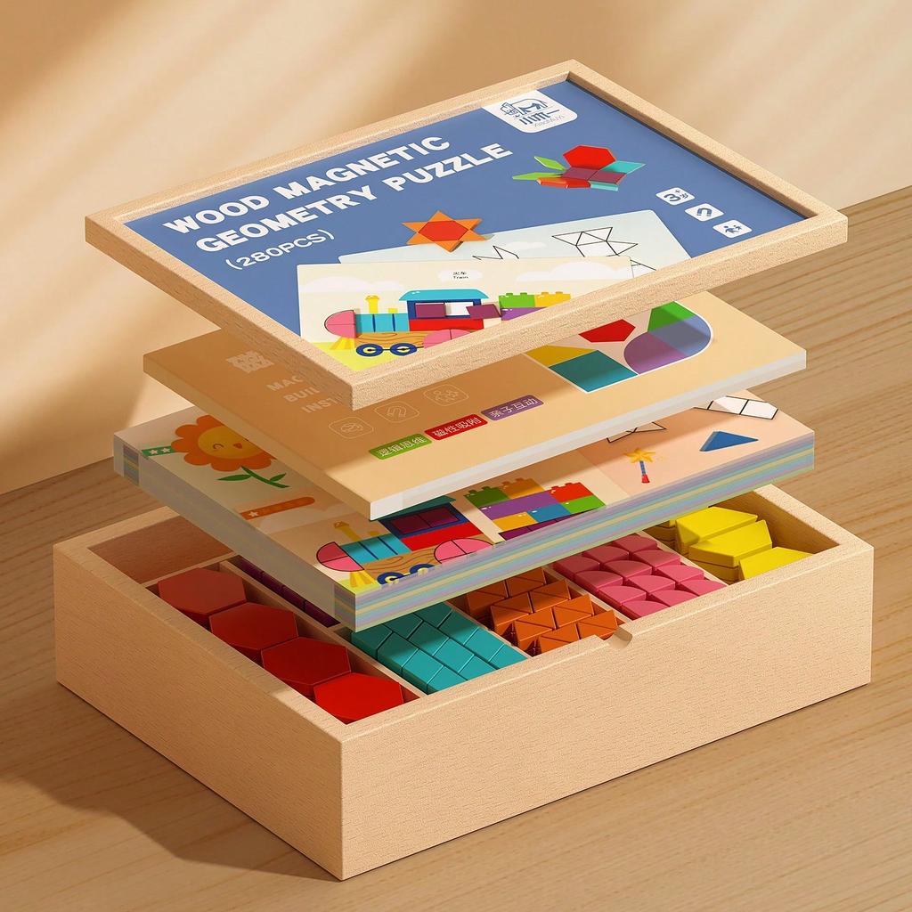 Creative Wooden Magnetic Tangram Puzzle Toys, Geometric DIY Block Puzzles With Smooth Durable Edges