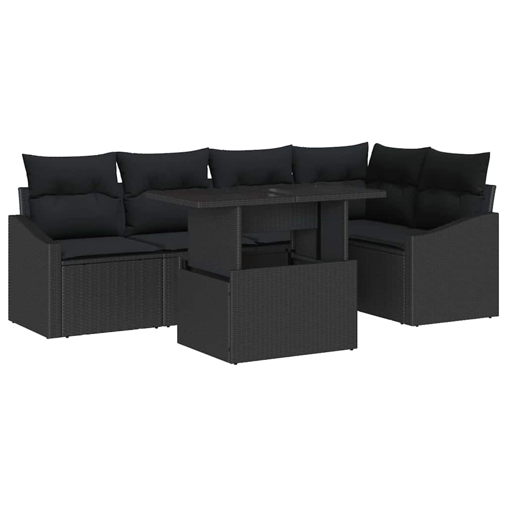 Garden Sofa Set with Cushions and Storage 6 pcs Black