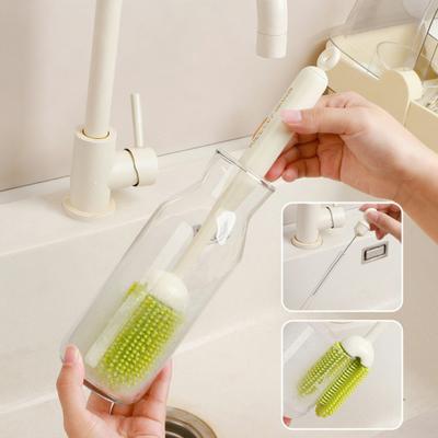 Cleaning Brush with Extended Handle Soft Food-Grade Silicone Head Baby Feeding Bottle Brush Family Bottle Cleaning Tool