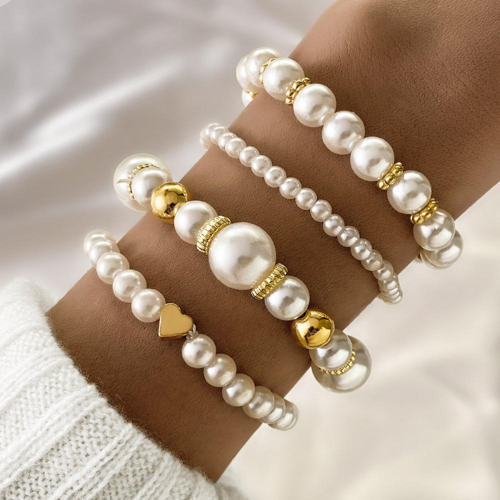 5pcs/set Bow String Bead Imitation Pearl Bracelet Set Adjustable Bracelet Set  Women's