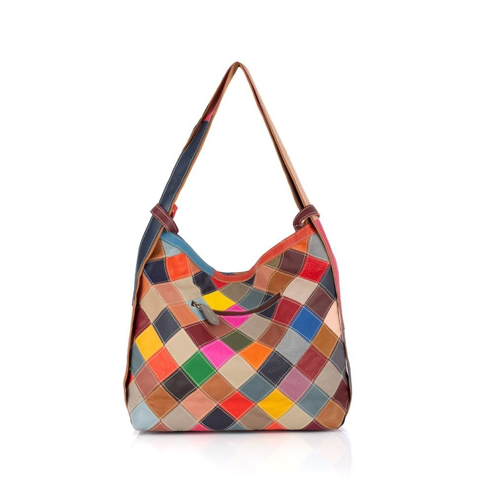 Leather Women'S Bags Trendy Geometric Patterns Contrasting Colors Long Tote Bags Shoulder Bags