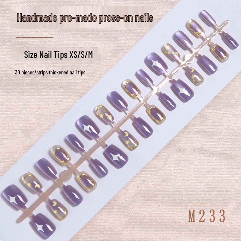 

Purple Star Moon Embossed Cat Eye Press-On Nails - 30 Handmade Tips