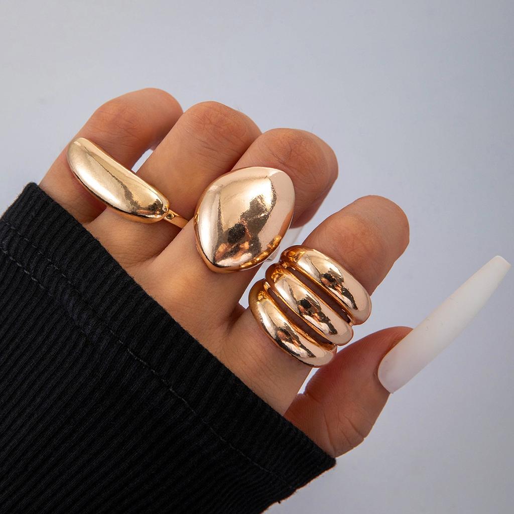 Fashion Women's 3 Piece Ring Set - Ladies Ring Metal Ring Glossy Ring Metal Ring Holiday Gift