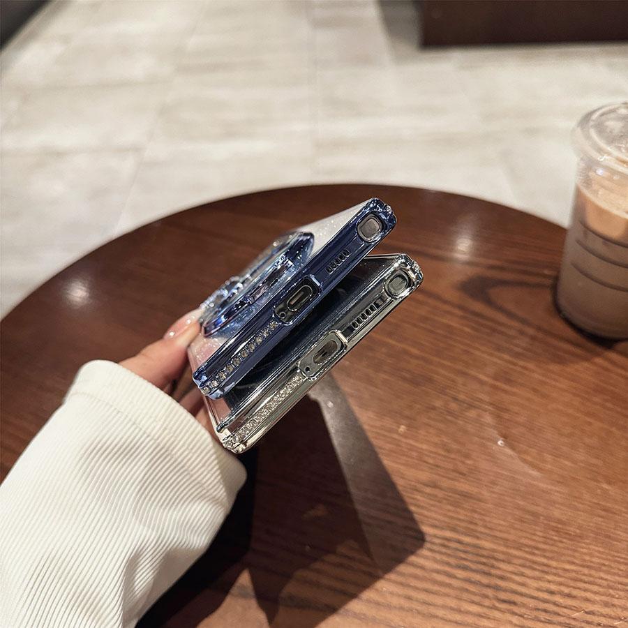 Luksus Glitter Bling Gradient Etuier Stativ Diamant S24Ultra Etui For Samsung Galaxy S25 S24 S23 S22 Ultra Plus A05S A15 A24 A25 A35 A55 Deksel