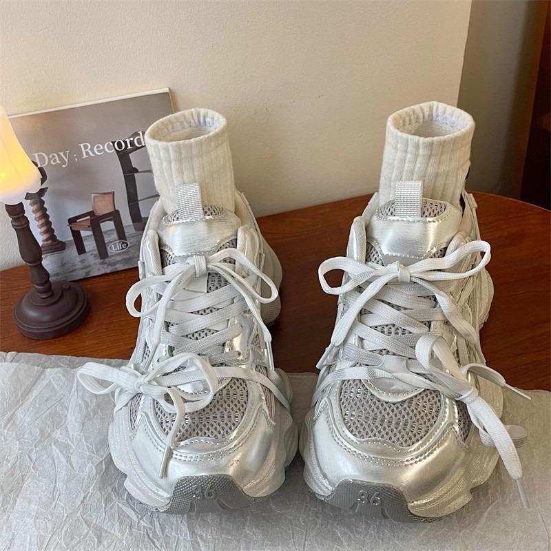 Leisure sports dirty shoes old spring and summer new muffin thick-soled versatile breathable dad shoes girl