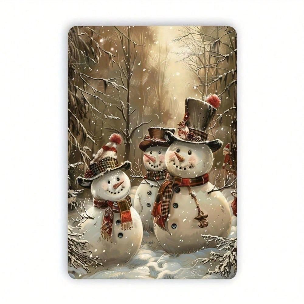 Vintage Snowman Metal Tin Sign 8x12 inch, Wall Art for Home Bar Garage, Pre-drilled Iron Painting