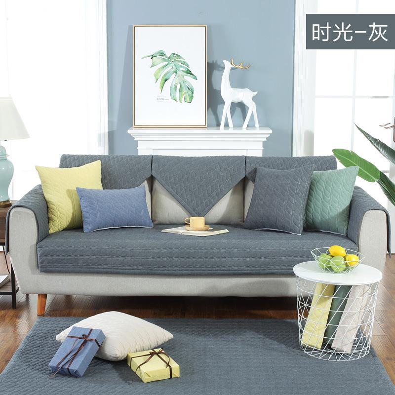 Pure Cotton Stripe Machine Washable Sofa Cover Anti-slip Backside Cushion Living Room Bedside Floor Mat Solid Color Couch Cover