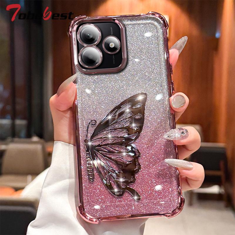 Laserfjäril Stötsäker Glittrande Pläterad Fodral för Xiaomi Redmi Note 15 15C 14 14C 13 13C 12 11 Pro Plus 4G 5G Skydd