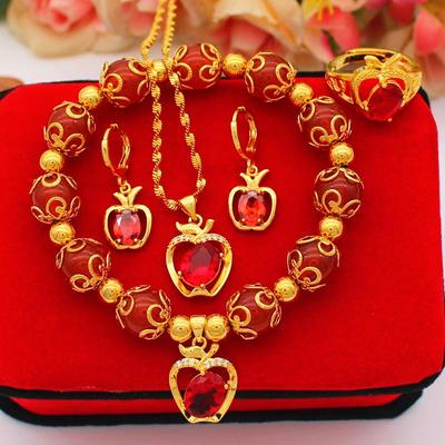 Copper-Plated Sand Gold Red Agate Apple Bracelet for Women - Long-Lasting Color, Christmas Gift