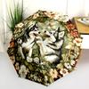 Husky and Grass pattern, automatic folding umbrella, portable and foldable design, 8 ribs, a Christmas or birthday gift.