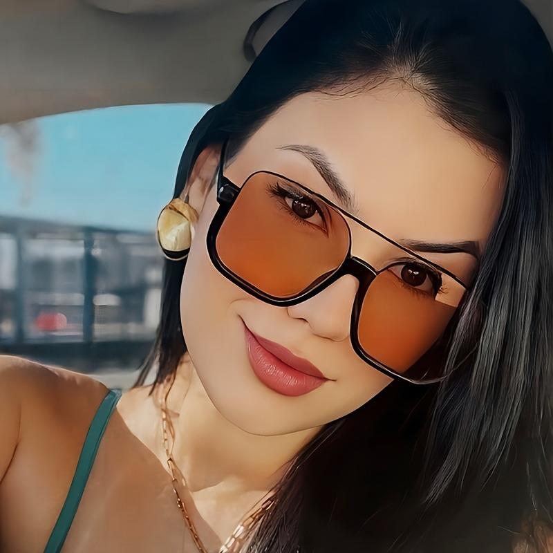 Retro Square Fashion Glasses Metal Frame Ultra-Light Double Bridge Oversized Vintage Eyewear for Men and Women