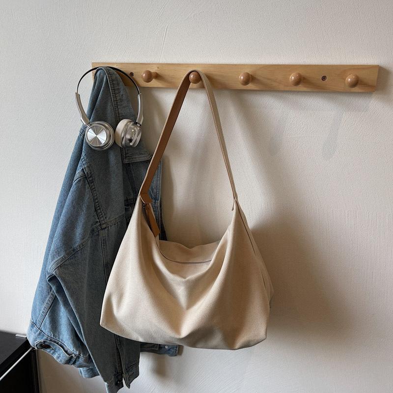 Korean Version of Daily Minimalist Style Tote Bag Women's 2025 Autumn Large-capacity Canvas Casual Solid Color One-shoulder Underarm Bag