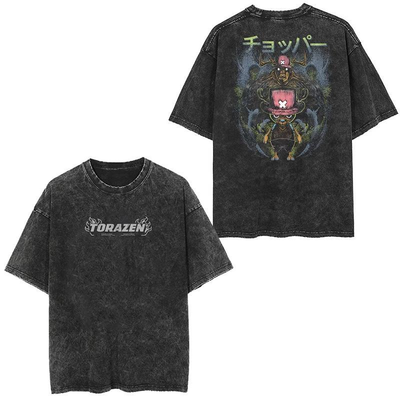 New ONE PIECE Nika Form Luffy Anime High Quality TShirt Men and Women Cotton Vintage Washed Print Retro Streetwear Tops