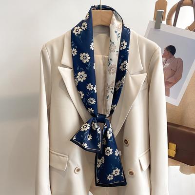 Fashion New Small Silk Scarf Women Tie Bag Headband Flower Printing Hairband Korean Style Neckerchief Ribbon Luxury Brand